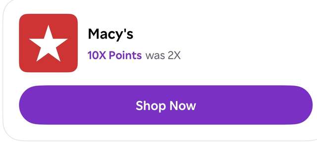 Rakuten Macy's store listing showing 10X points, was 2X